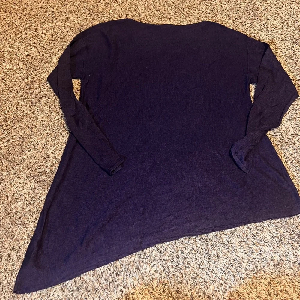 Eileen Fisher Purple Merino Wool Blend Asymmetrical Hem Long Sleeve Tunic Top XS